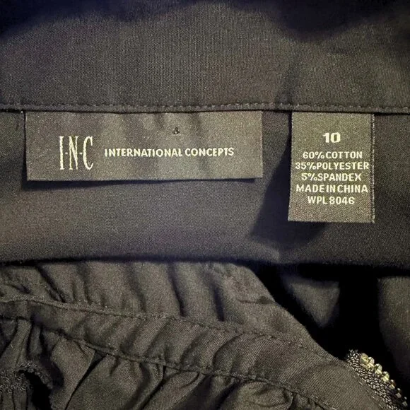 INC Black Zip Front Ruffled Top | Puff Sleeve Smocked Waist | Size 10 - Picture 5 of 6